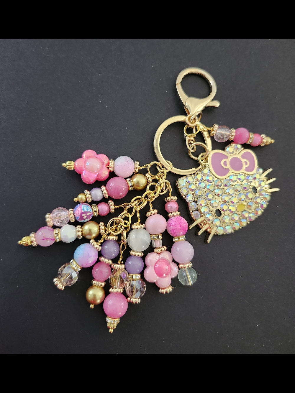 Hello Kitty Purse Charm or Keychain Jade Quartz Jasper Handcrafted